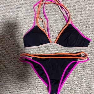 Victorias Secret  Black Bikini with Pink and Orange Accents